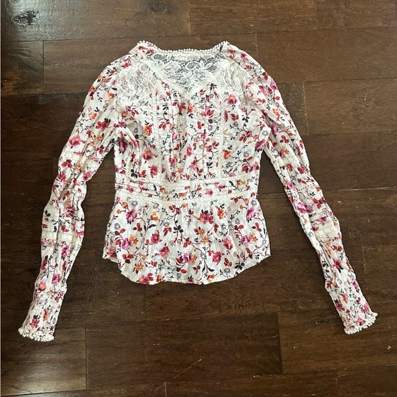 Anthropologie-Floral lace long sleeve blouse-Size 4-EUC - Picture 5 of 13